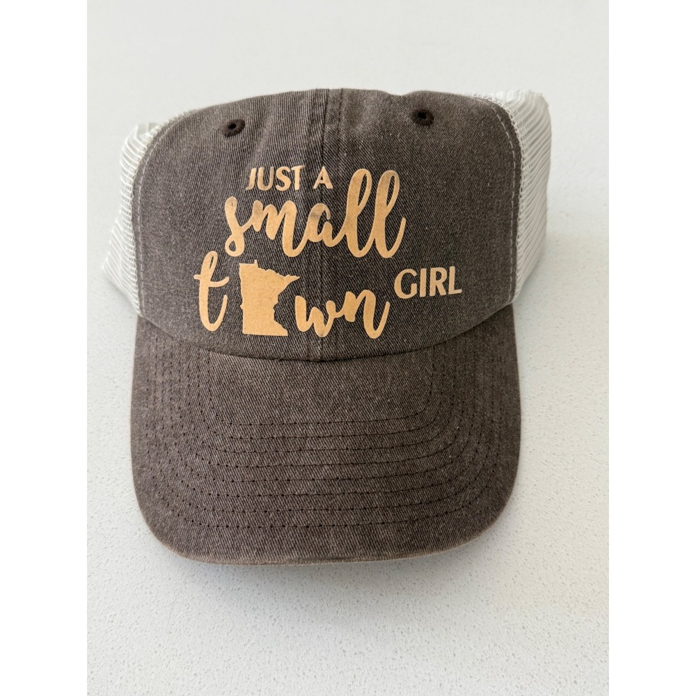 Sportsman Just a Small Town Girl Minnesota Trucker Hat Brown Cream Snapback NEW